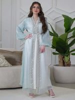 Kimono Abaya Bleu à Manches Bouffantes - Vignette | Kimono Japon