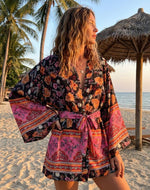 Kimono Boho Noir et Rose - Vignette | Kimono Japon