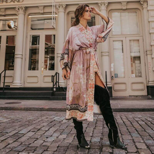 Veste Kimono Longue Rose