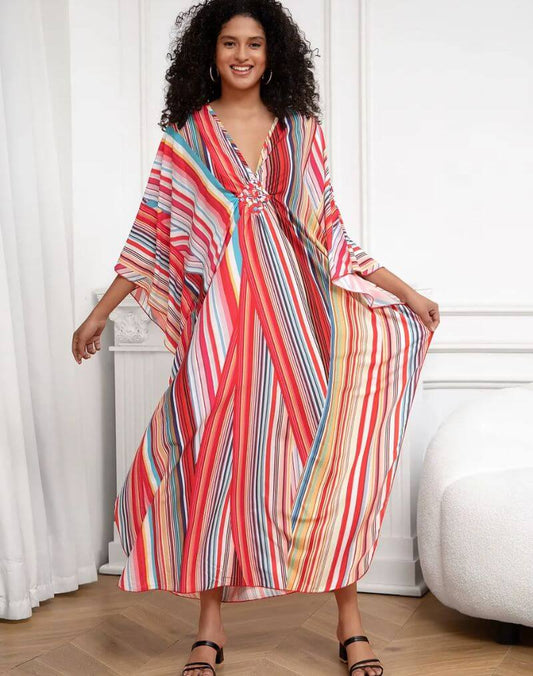 Robe Kimono Colorée à Rayures