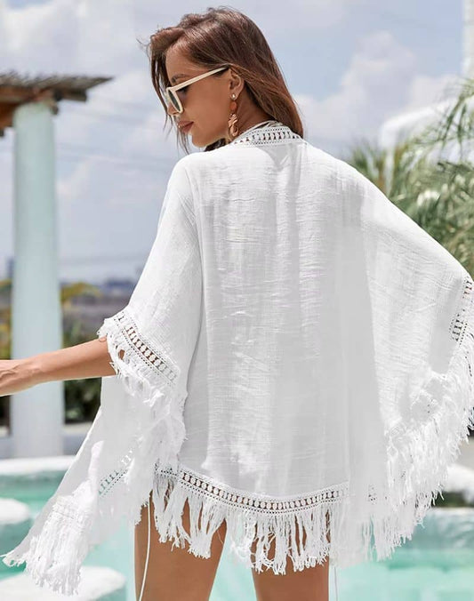 Kimono de Plage Blanc Court Femme