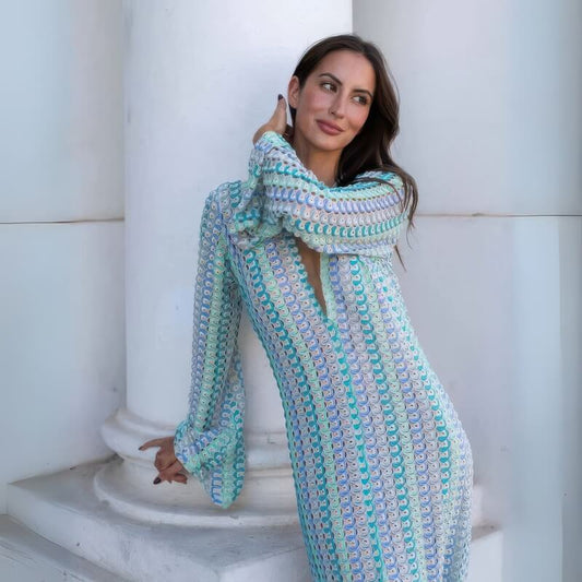 Robe Kimono Tricoté Bleue