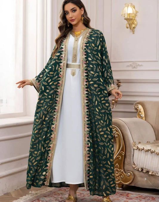 Ensemble Kimono Abaya Vert et Doré