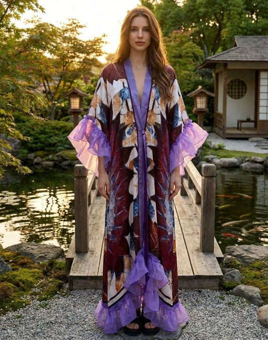 Kimono Bohème Violet à Froufrous