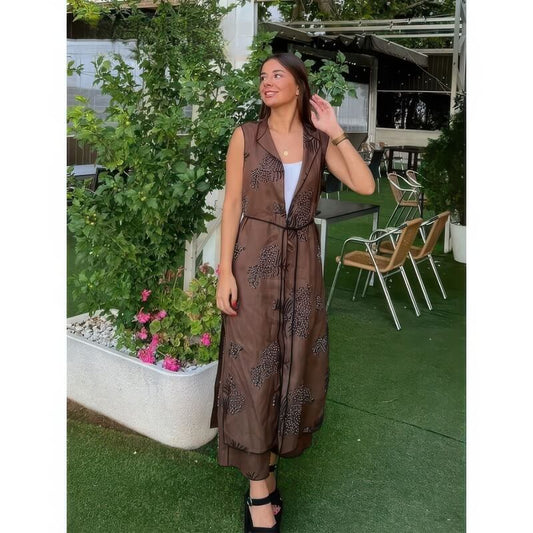 Ensemble Kimono Gilet Marron Long