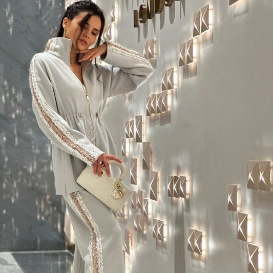 Ensemble Kimono Gris Clair à Paillettes