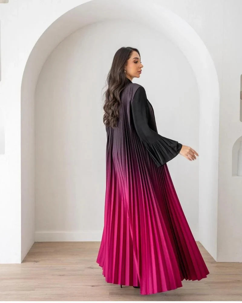 Abaya Kimono Plissée Rose Dégradé