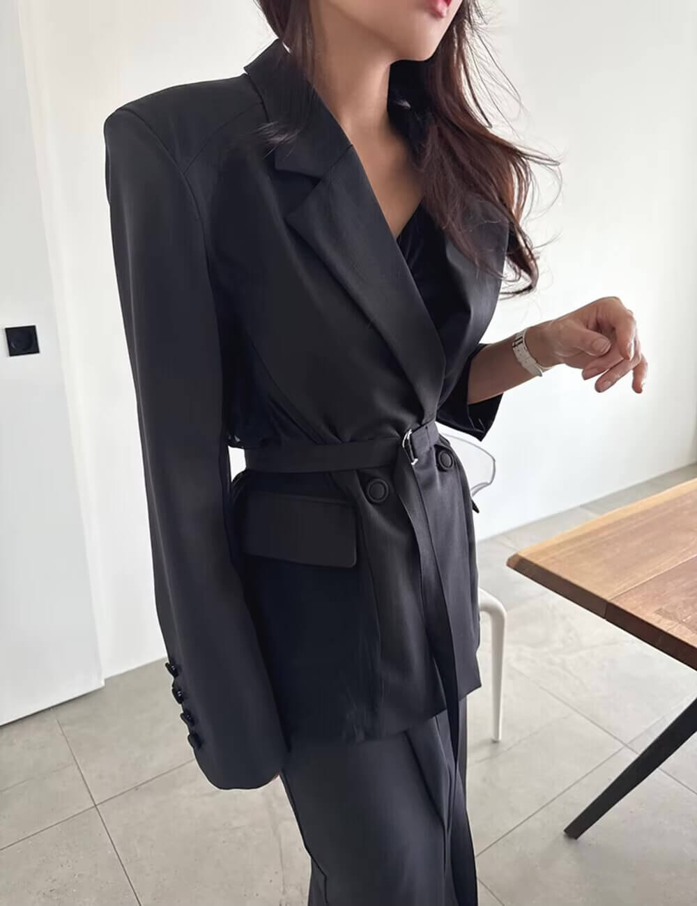 Ensemble Kimono Noir Fluide à Plis