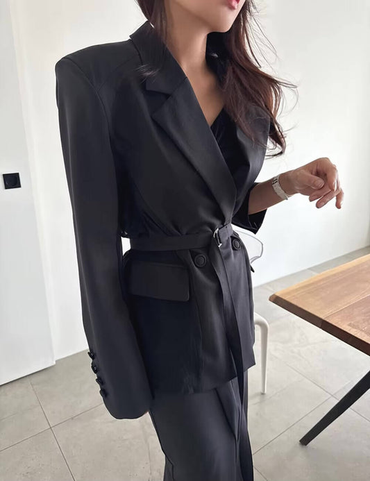 Ensemble Kimono Noir Fluide à Plis