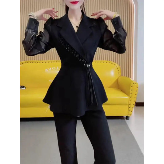 Ensemble Kimono Noir à Manches Bouffantes