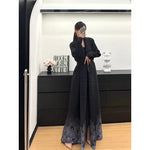 Kimono Abaya Noir avec Motifs Gris - Vignette | Kimono Japon