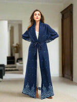 Kimono Abaya Plissé Bleu Luxueux - Vignette | Kimono Japon