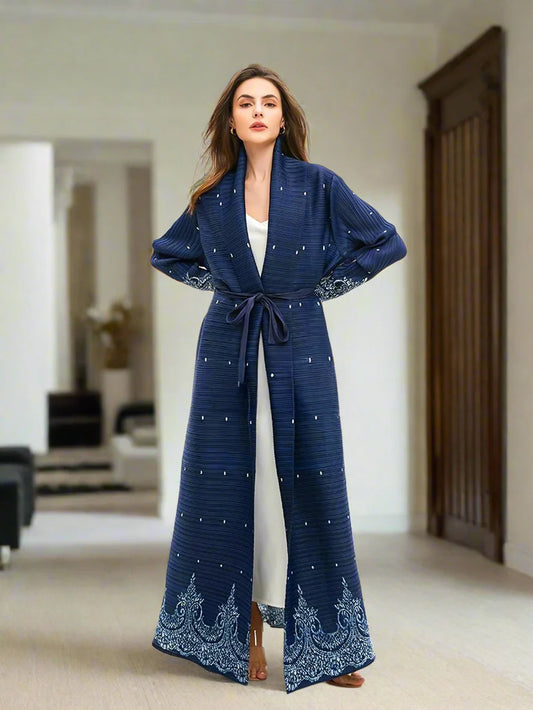 Kimono Abaya Plissé Bleu Luxueux