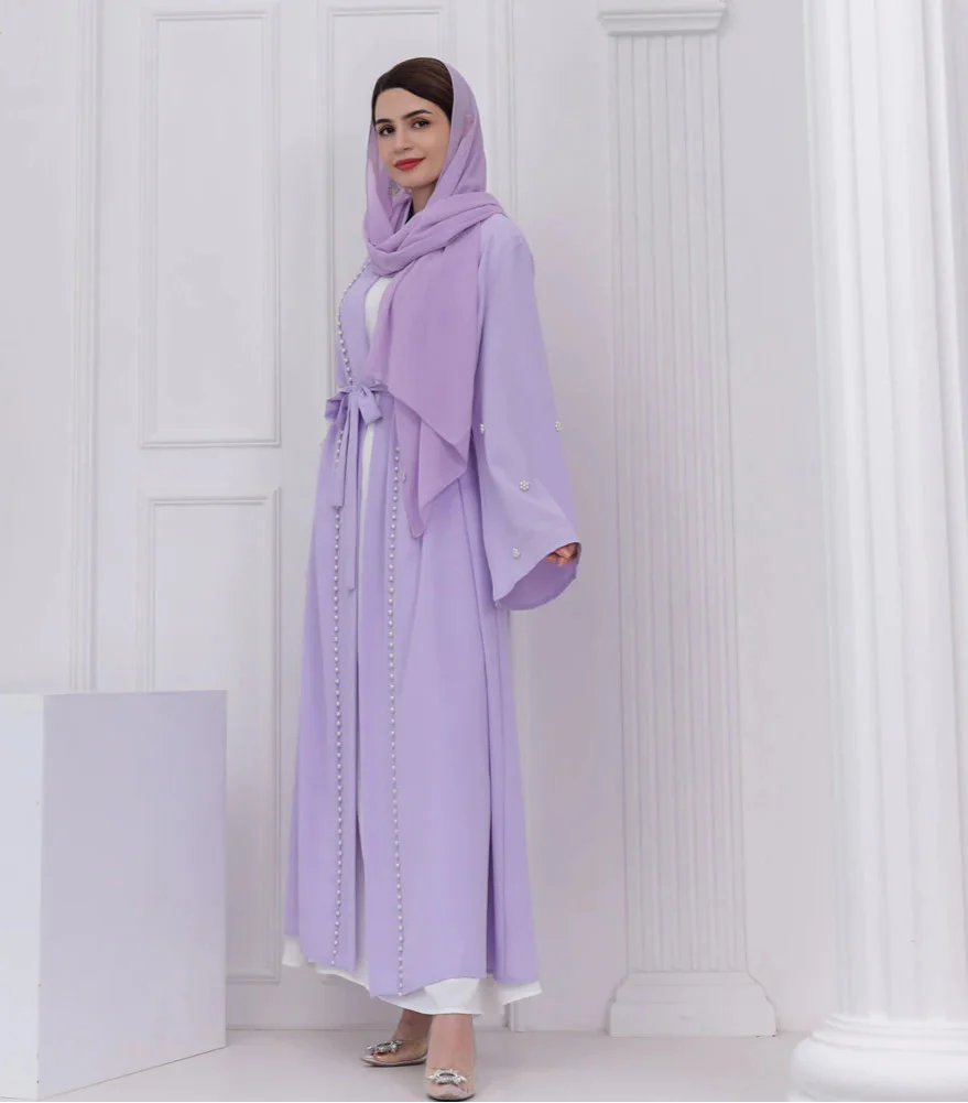 Kimono Abaya Violet à Perles