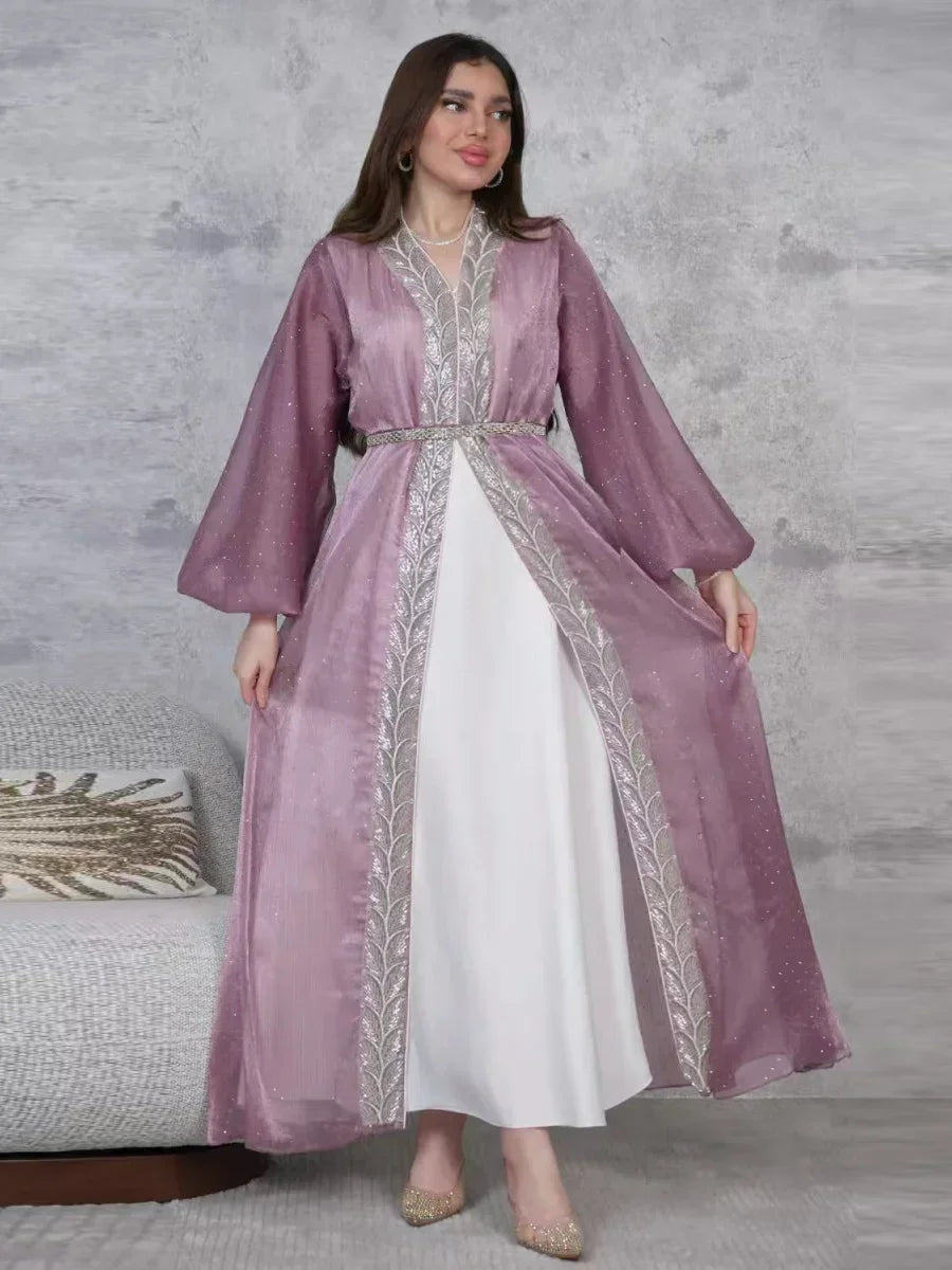 Kimono Abaya Violet Transparent avec Robe
