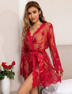 Kimono Peignoir Intime Rouge - Vignette | Kimono Japon