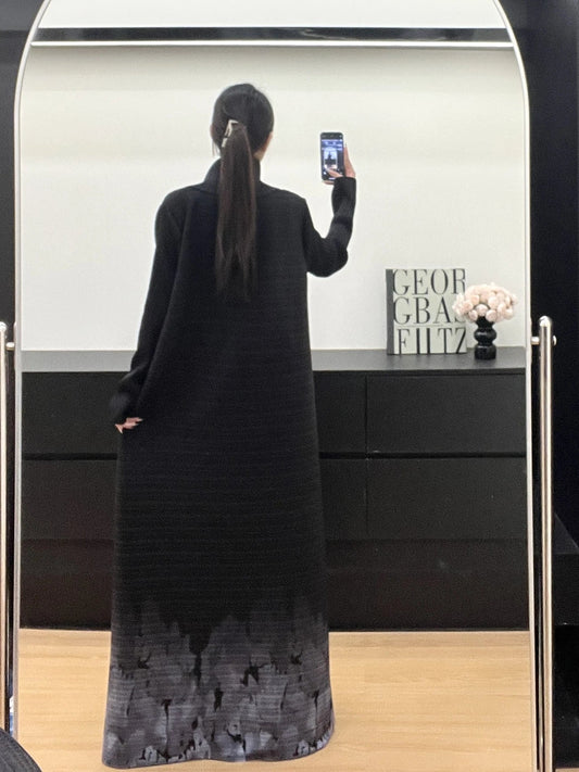 Kimono Abaya Noir avec Motifs Gris