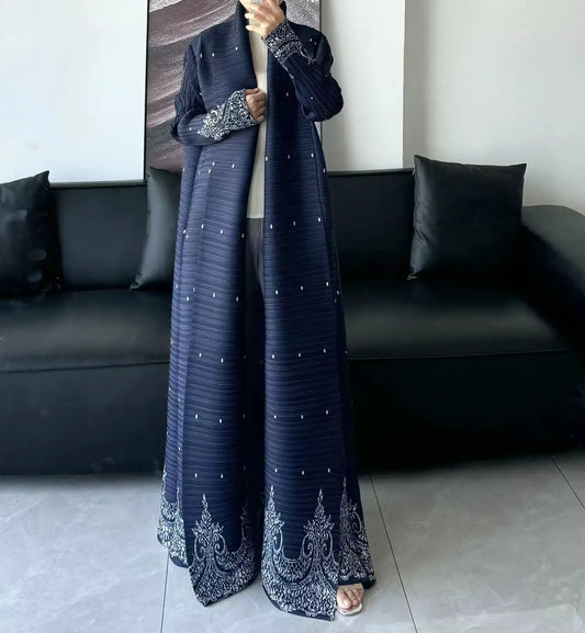 Kimono Abaya Plissé Bleu Luxueux