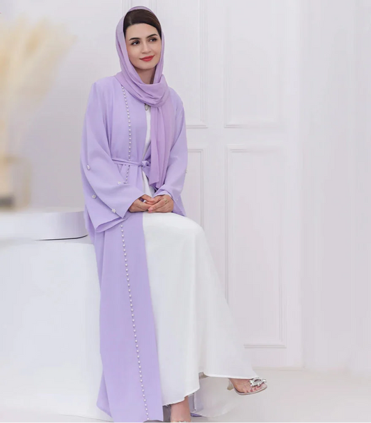 Kimono Abaya Violet à Perles