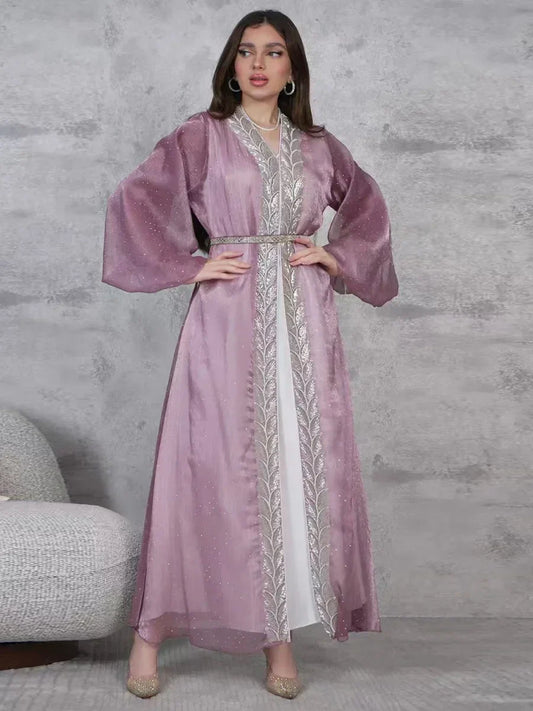 Kimono Abaya Violet Transparent avec Robe