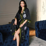 Peignoir Kimono Long Noir Femme - Vignette | Kimono Japon