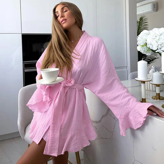 Peignoir Kimono à Volants