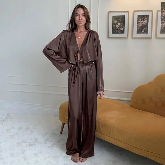 Kimono Pyjama Marron Satiné