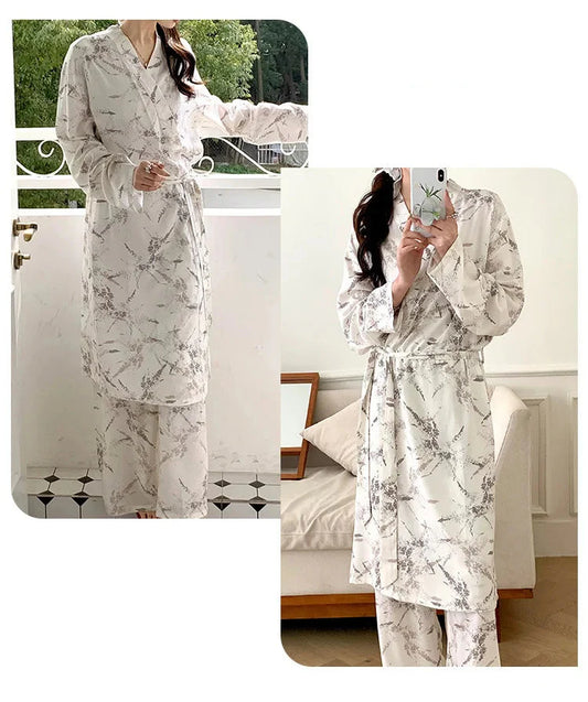 Pyjama Kimono Long Blanc Imprimé
