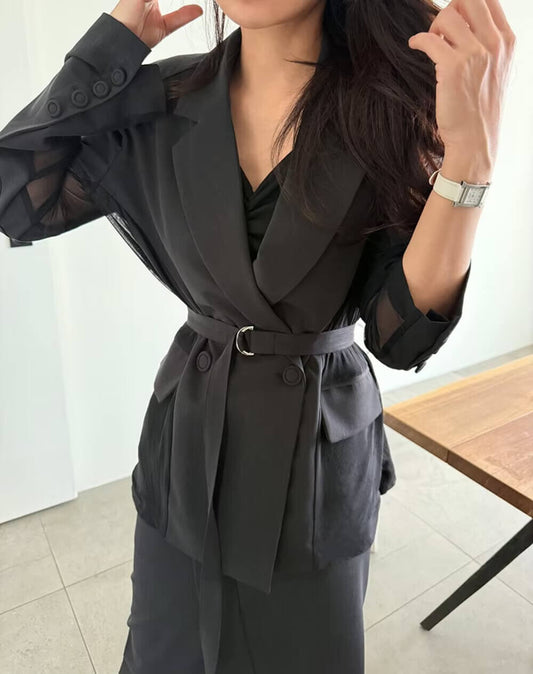 Ensemble Kimono Noir Fluide à Plis