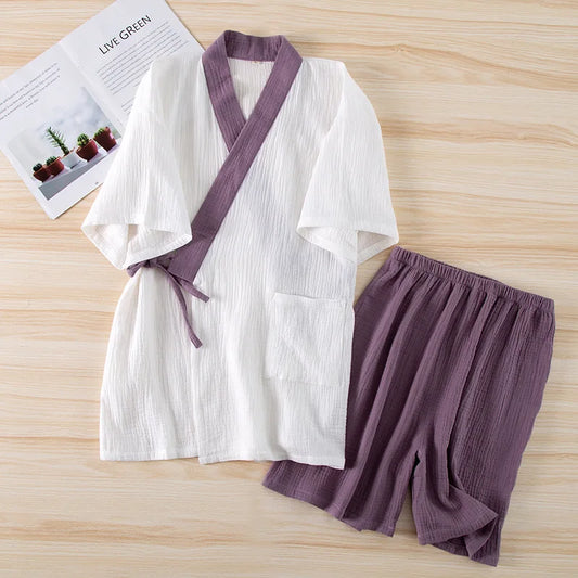 Pyjama Kimono en Coton Short Épuré