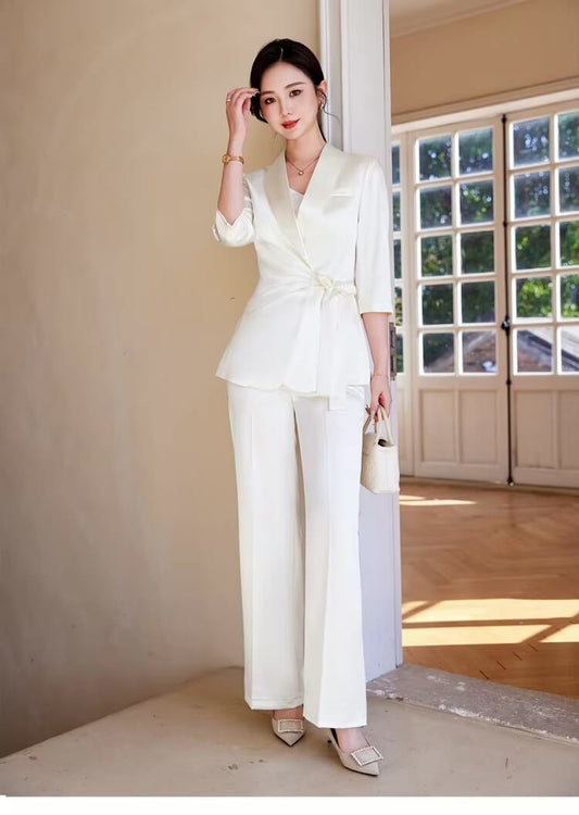 Ensemble Kimono Blanc Effet Satiné