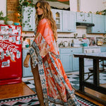Veste Kimono Fleuri Rouge - Vignette | Kimono Japon