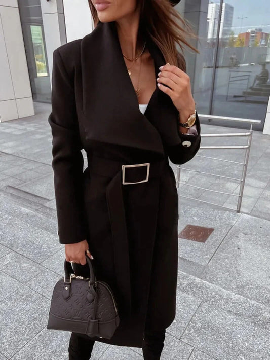 Manteau Kimono Noir à Ceinture