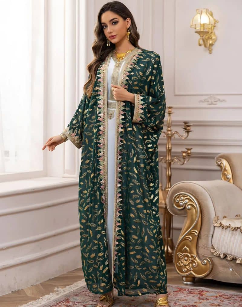 Ensemble Kimono Abaya Vert et Doré