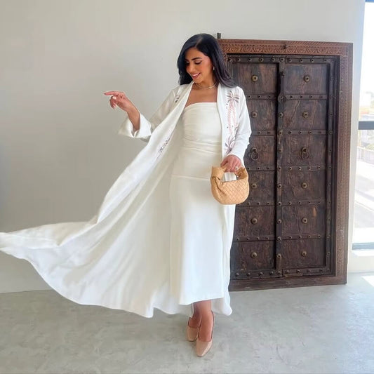 Kimono Abaya Blanc Brodé Luxueux