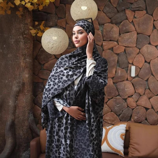 Kimono Abaya Léopard Noir