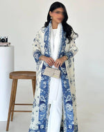 Kimono Abaya Blanc à Motifs Bleus - Vignette | Kimono Japon