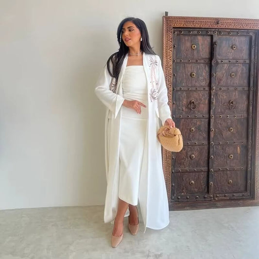 Kimono Abaya Blanc Brodé Luxueux