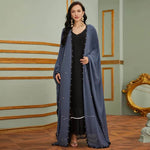 Kimono Abaya en Mousseline Bleu à Perles - Vignette | Kimono Japon
