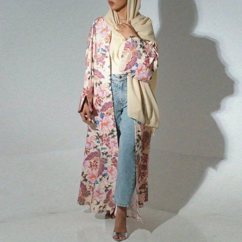Kimono Abaya Fleuri Rose