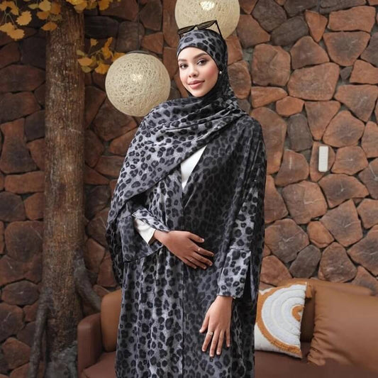Kimono Abaya Léopard Noir
