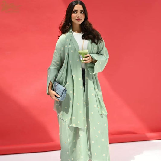 Kimono Abaya Vert à Fleurs
