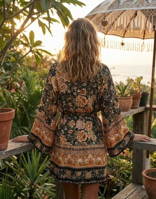 Kimono Bohème Court Élégant Noir