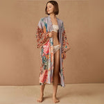 Kimono de Plage Vintage Fleuri Violet - Vignette | Kimono Japon