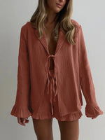 Kimono Pyjama Short Marron - Vignette | Kimono Japon