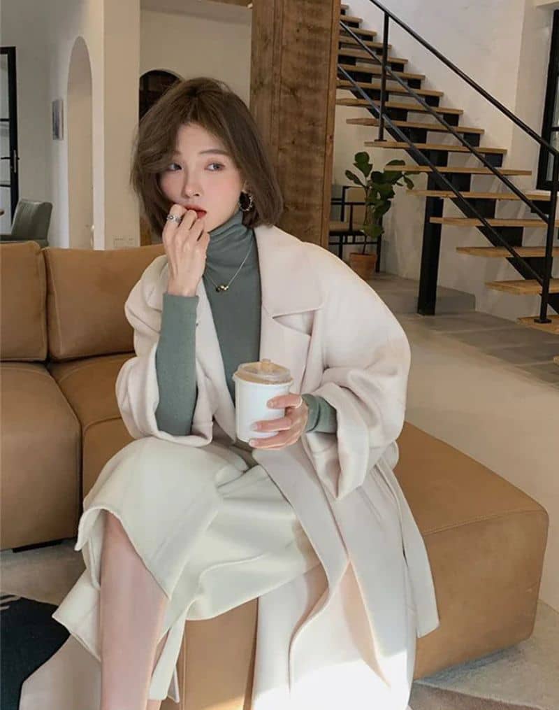 Manteau Kimono d’Hiver Femme Blanc