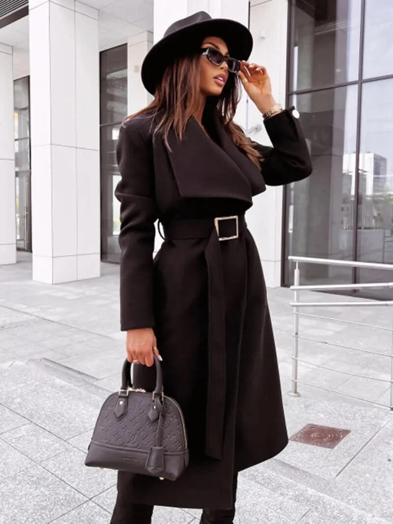 Manteau Kimono Noir à Ceinture