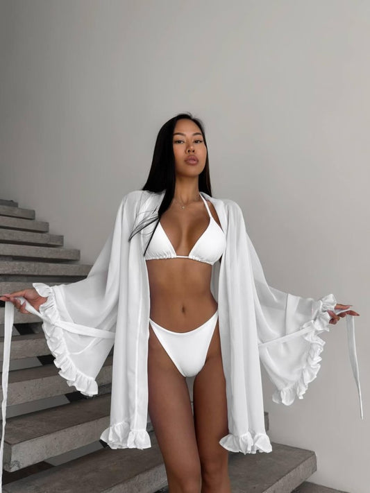 Peignoir Kimono de Nuit à Froufrous