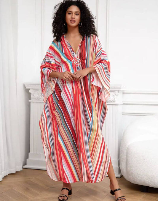 Robe Kimono Colorée à Rayures