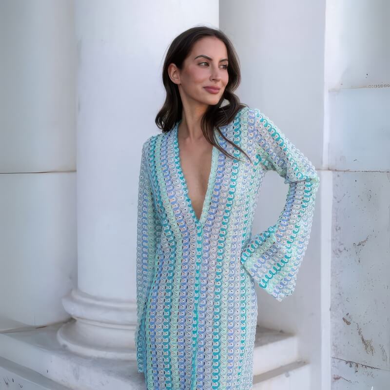 Robe Kimono Tricoté Bleue